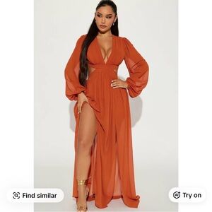 Fashion Nova Bold Orange Long Sleeve Dress
